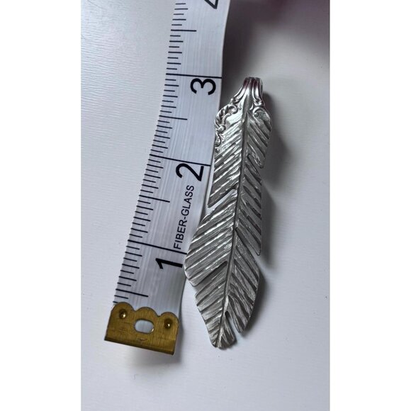 Upcycled Antique Silverware Feather Pendant Necklace: Bohemian Flatware Jewelry - Picture 7 of 7